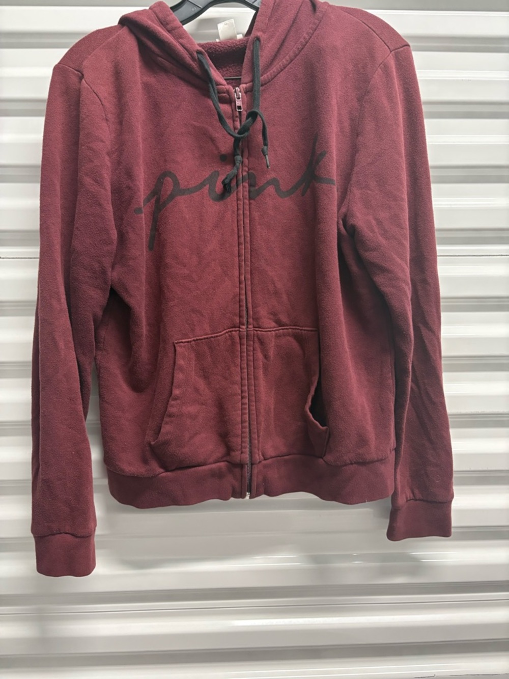 PINK Victoria's Secret Women's Burgundy Full Zip Hoodie Fleece Logo M